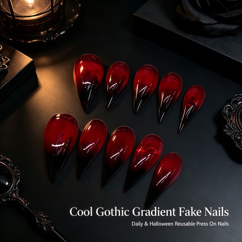 Nail Art Vampire - 2026 Neu 10 Stück ultralange, vampirrot-schwarz