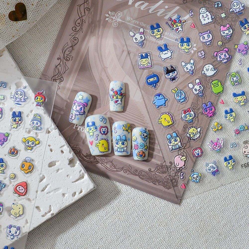 Nail Art Design - Tamagotchi Cartoon 3D-Reliefaufkleber für Nagelkunst, Charakter-Nagelsticker,