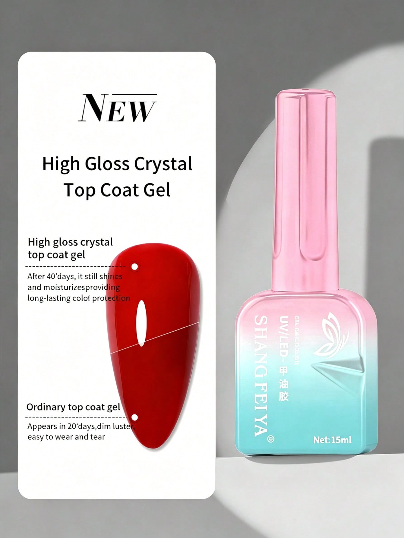 Gel Top Coat - 15ml Hochglanz-Kristall-Top-Coat-Gel Langanhaltender Glänzender UV-LED-Top-Coat-Gel Verschleißfester