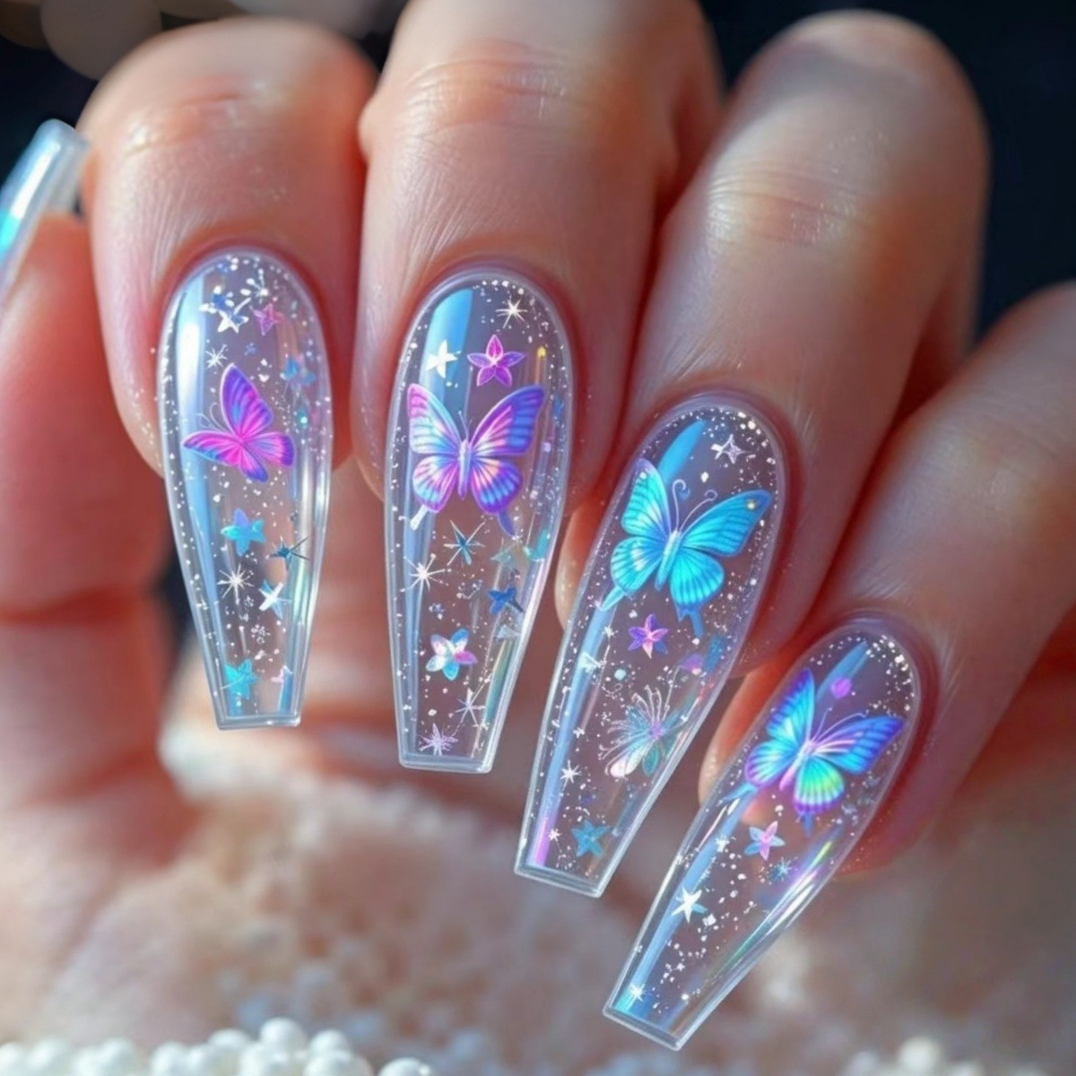 Nail Art Aesthetic - Mittellange künstliche Nägel für Frauen und