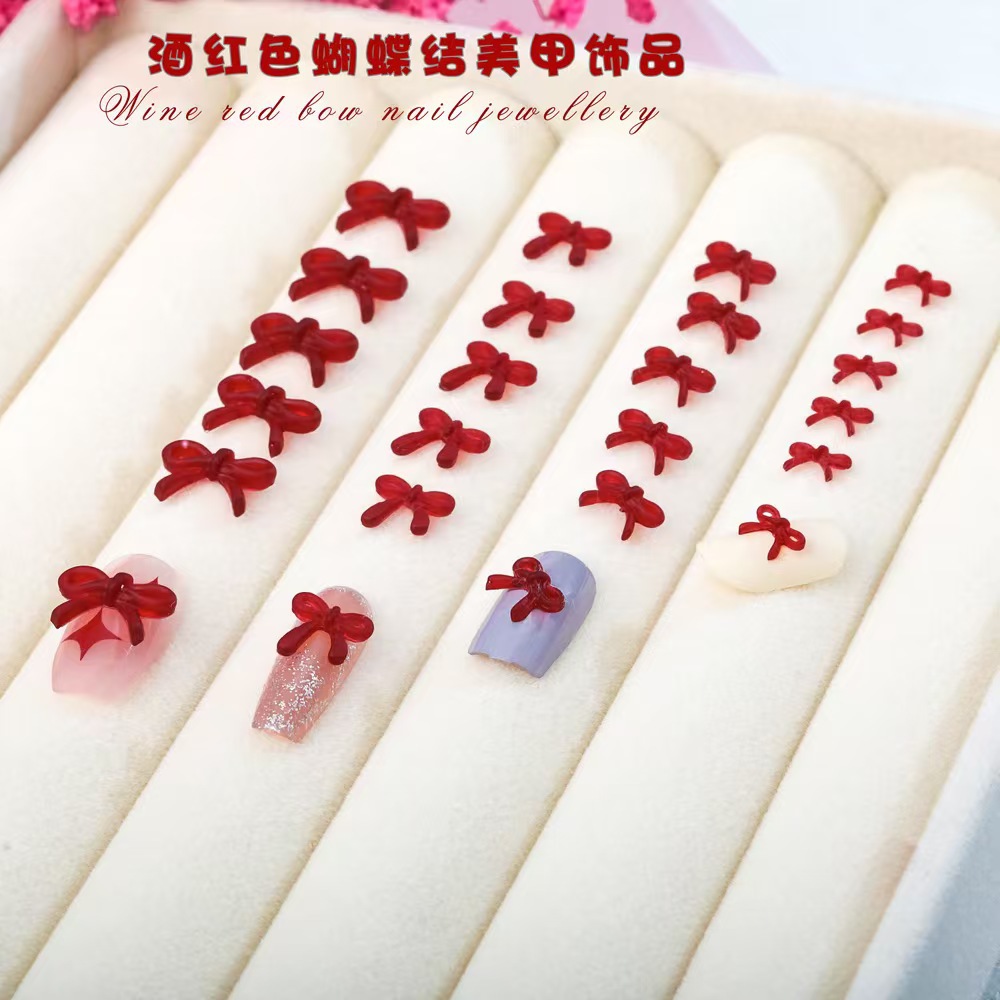 Nail Art Red Wine - Französische weinrote Schleife Nail Art Zubehör