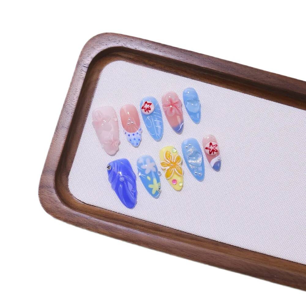 Nail Art Ice Blue - Luxuriöse Mandelförmige Handgemachte Aufklebnägel Blaue Handbemalte