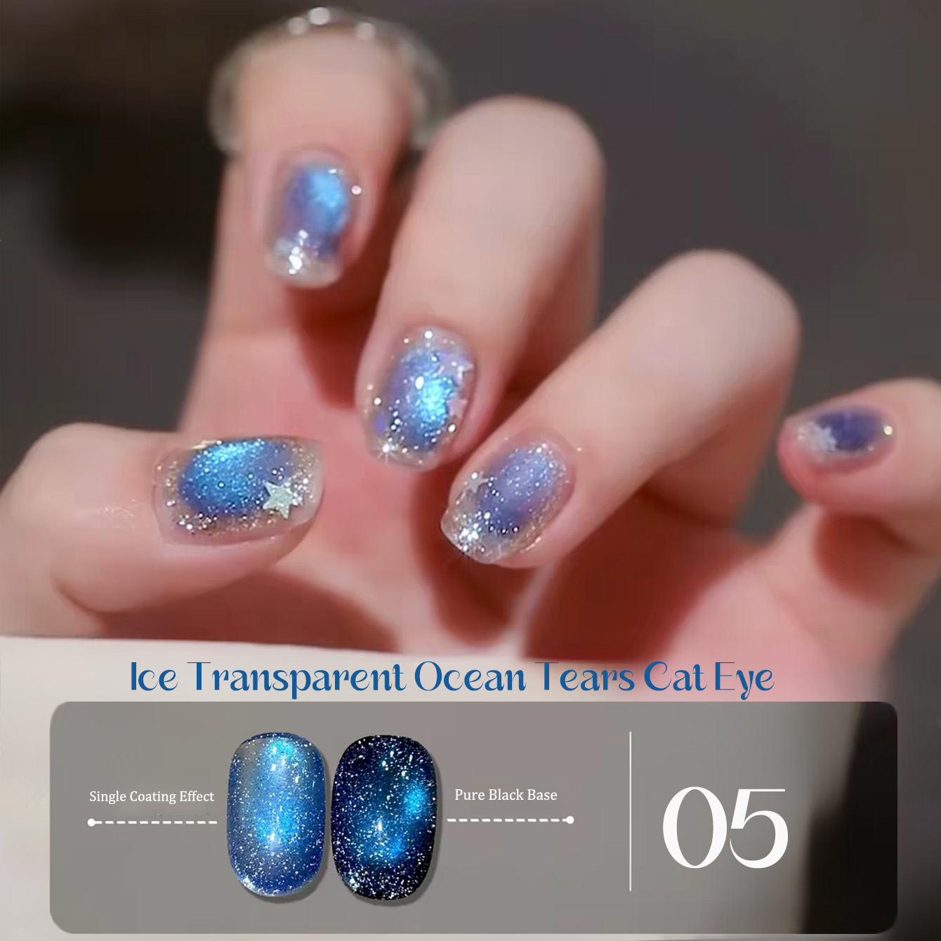 Nail Art Ice Blue - SHAKA 1-8 Stück Sommer-Bestseller Eis-Transparente Glitzernde