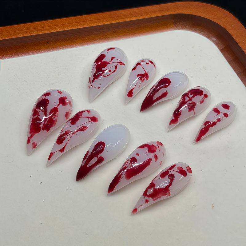 Nail Art Vampire - 10 Stück handgemachte Stiletto-Press-On-Nägel, weiße Basis