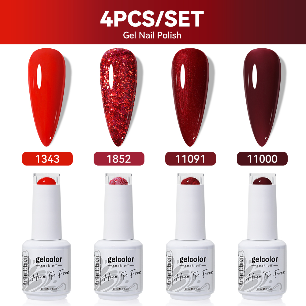 Nail Art Red Wine - Arte Clavo 4 Stück/Set Gel-Nagellack 15ml