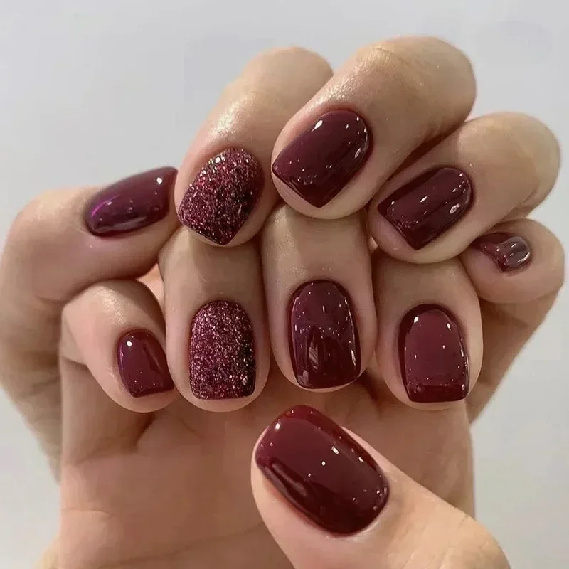 24 Stück/Set Kurze Einfarbige  – Nail Art Red Wine Bewertung und Preis
