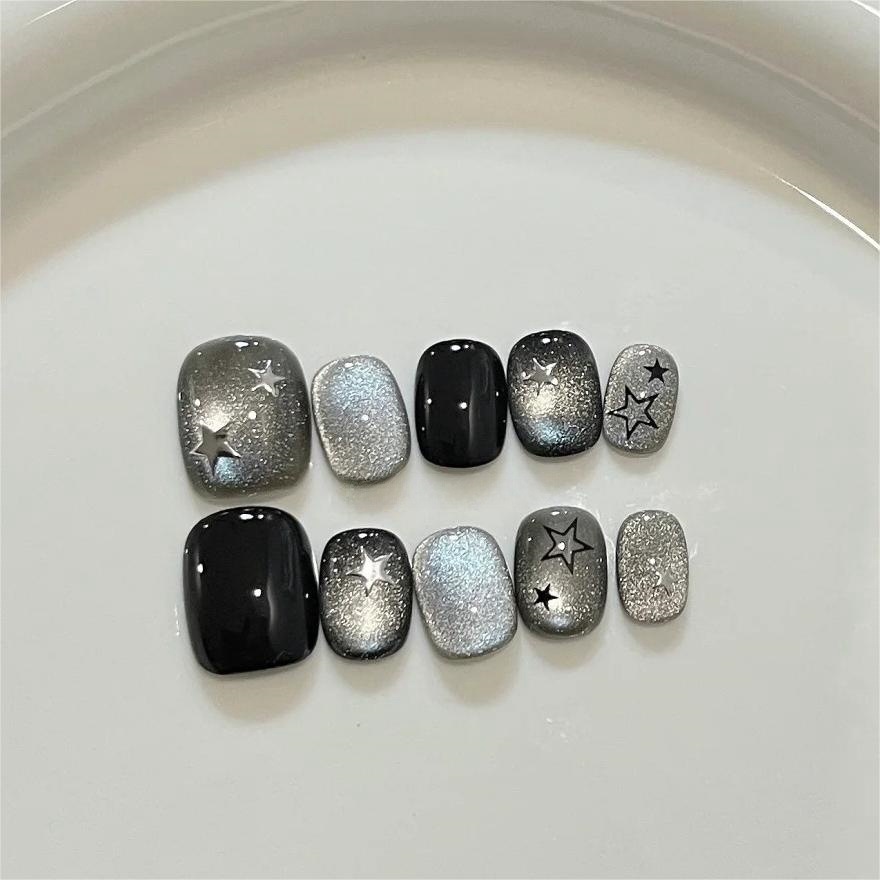 10 Stück karierte Stern-Press- – Nail Art Aesthetic Bewertung und Preis