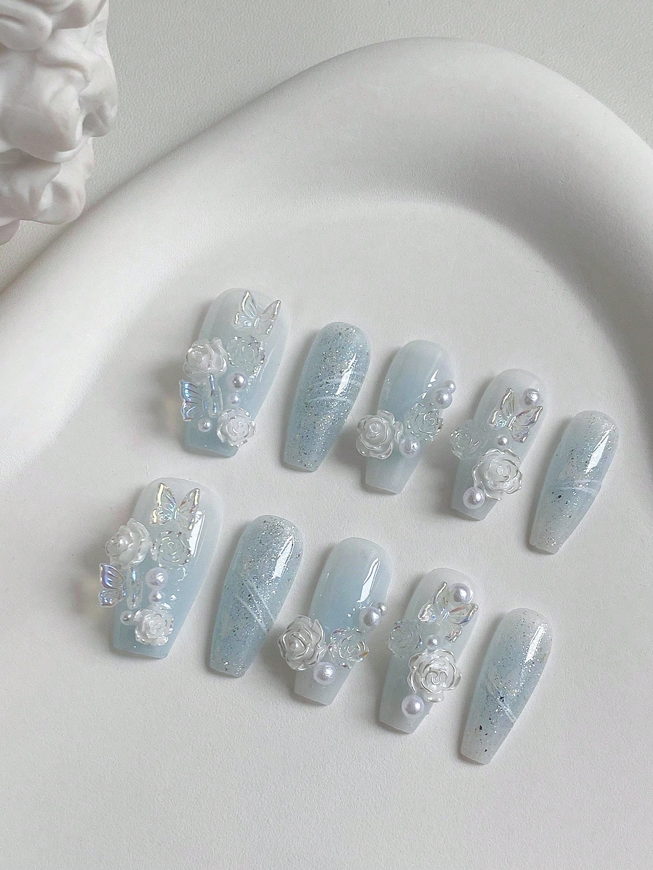 10-teiliges Set Lange Sargförm – Nail Art Ice Blue Bewertung und Preis